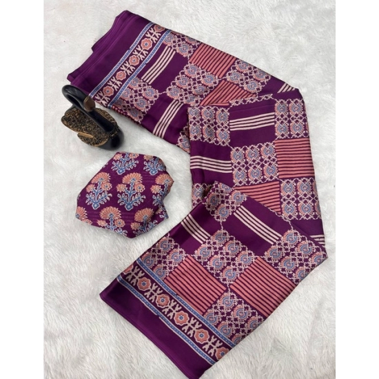 Generic Women's Gajji Soft Silk Printed Saree With Unstitched Blouse 5.5Mtr (Purple)