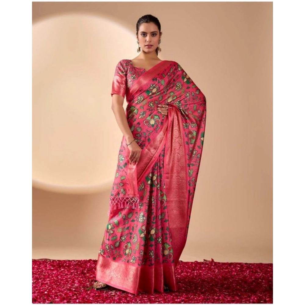 Generic Women's Faux_Banarasi_Silk Printed Saree With Unstitched Blouse 5.5Mtr (Pink)