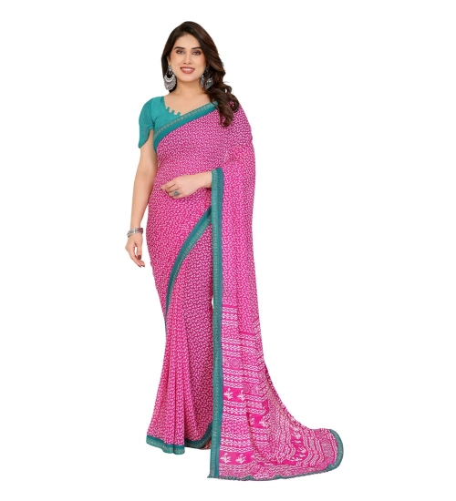 Generic Women's Georgette Printed Saree With Unstitched Blouse 5.5Mtr (Pink)