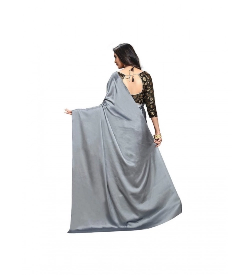 Generic Women's Satin Solid Saree With Unstitched Blouse 5.5Mtr (Grey)