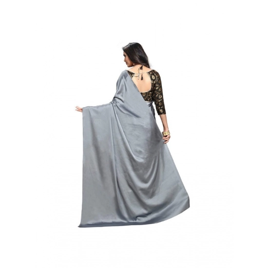 Generic Women's Satin Solid Saree With Unstitched Blouse 5.5Mtr (Grey)