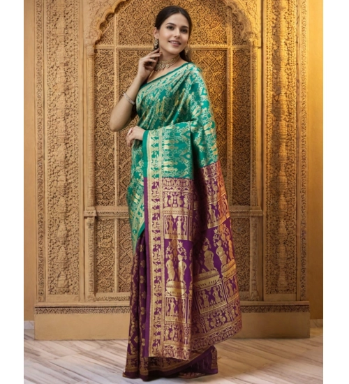 Generic Women's Silk Blend Zari Weaving Saree With Unstitched Blouse 5.5Mtr (Light Green)