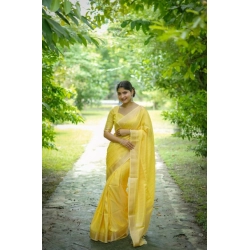 Generic Women's Faux_Banarasi Lining Pattern Saree With Unstitched Blouse 5.5Mtr (Yellow)