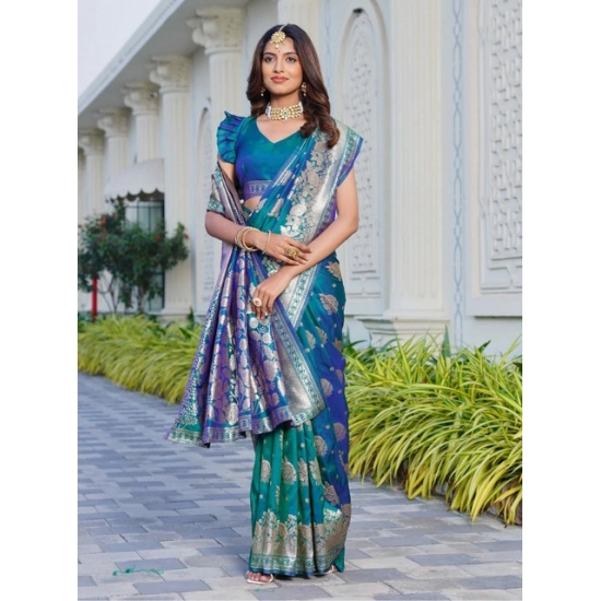 Generic Women's Jacquard Printed Saree With Unstitched Blouse 5.5Mtr (Royal-Teal) Generic Women's Jacquard Printed Saree With Unstitched Blouse 5.5Mtr (Royal-Teal)