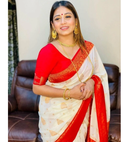 Generic Women's Soft Lichi Silk Printed Saree With Unstitched Blouse 5.5Mtr (White) Generic Women's Soft Lichi Silk Printed Saree With Unstitched Blouse 5.5Mtr (White)