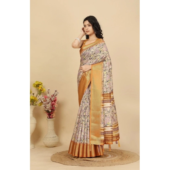 Generic Women's Cotton Silk Floral Printed Saree With Unstitched Blouse 5.5Mtr (Lavender)