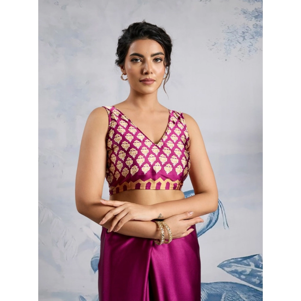 Generic Women's Satin Crepe Printed Saree With Unstitched Blouse 5.5Mtr (Purple) Generic Women's Satin Crepe Printed Saree With Unstitched Blouse 5.5Mtr (Purple)