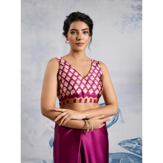 Generic Women's Satin Crepe Printed Saree With Unstitched Blouse 5.5Mtr (Purple) Generic Women's Satin Crepe Printed Saree With Unstitched Blouse 5.5Mtr (Purple)