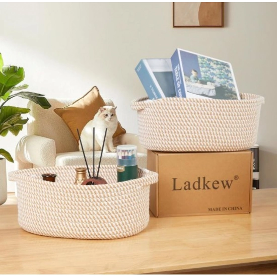Generic Cotton 2 Pcs 10x7x4 Inch Oval Storage Basket For Clothes (Beige) Generic Cotton 2 Pcs 10x7x4 Inch Oval Storage Basket For Clothes (Beige)