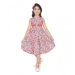 Generic Girl's Digital Chicken Printed Sleeve Less Round Neck Dress (Pink)