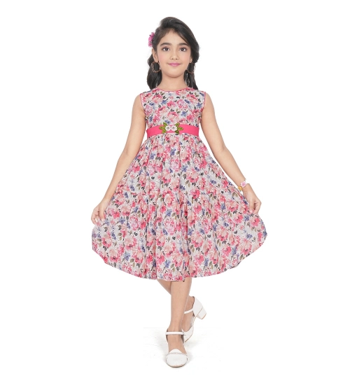Generic Girl's Digital Chicken Printed Sleeve Less Round Neck Dress (Pink)