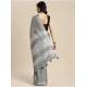 Generic Women's Linen Cotton Printed Saree With Unstitched Blouse 5.5Mtr (Dark Grey)