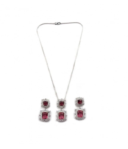 Generic Women's Brass Silver Plated Pendant Set (Red)