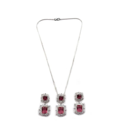 Generic Women's Brass Silver Plated Pendant Set (Red) Generic Women's Brass Silver Plated Pendant Set (Red)