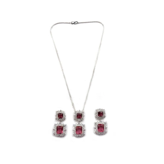 Generic Women's Brass Silver Plated Pendant Set (Red) Generic Women's Brass Silver Plated Pendant Set (Red)
