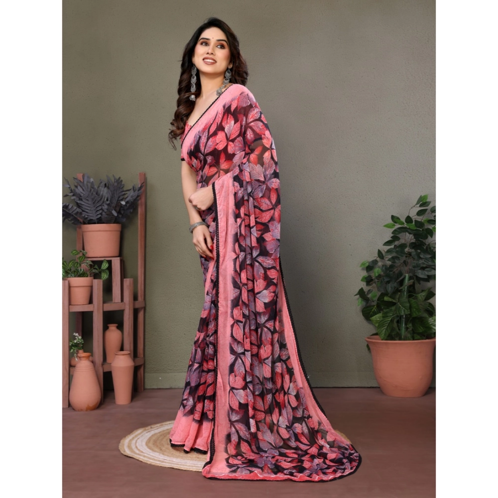 Women's Chiffon Printed Saree With Unstitched Blouse 5.5Mtr (Pink) Women's Chiffon Printed Saree With Unstitched Blouse 5.5Mtr (Pink)