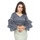 Generic Women's Organza Solid V Neck Layered Ruffle Sleeve Readymade Blouse (Grey Free Size , up to 38–40 Bust)-PID65851 Generic Women's Organza Solid V Neck Layered Ruffle Sleeve Readymade Blouse (Grey Free Size , up to 38–40 Bust)-PID65851