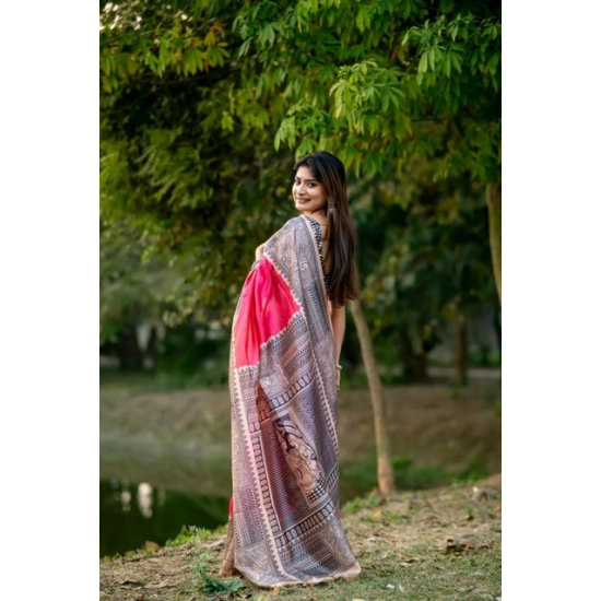 Generic Women's Faux_Tussar Geometric_Print Saree With Unstitched Blouse 5.5Mtr (Pink) Generic Women's Faux_Tussar Geometric_Print Saree With Unstitched Blouse 5.5Mtr (Pink)