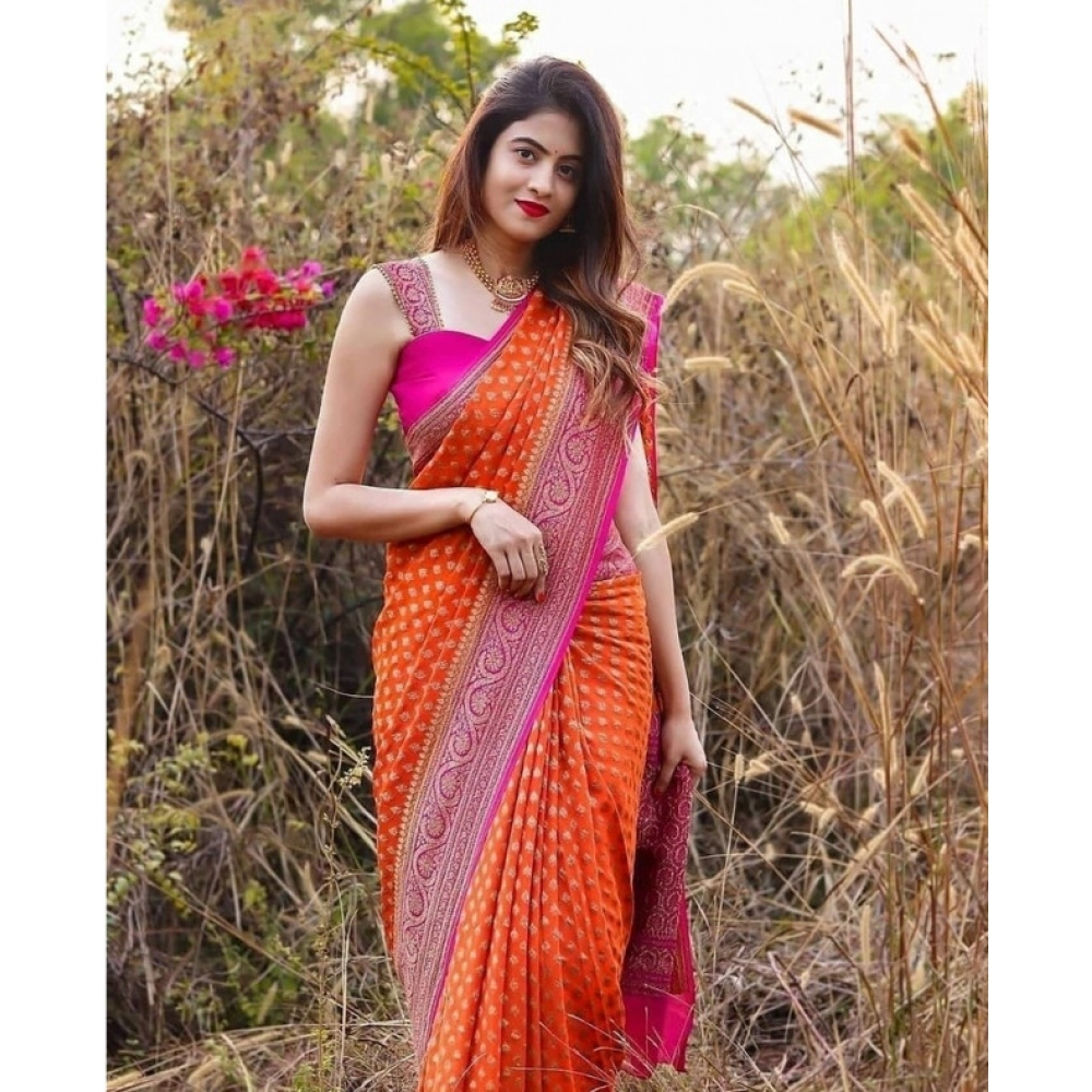 Generic Women's Soft Litchi Silk Jacquard Work Saree With Unstitched Blouse 5.5Mtr (Orange) Generic Women's Soft Litchi Silk Jacquard Work Saree With Unstitched Blouse 5.5Mtr (Orange)