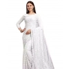 Generic Women's Net Self Design Saree With Unstitched Blouse 5.5Mtr (White)