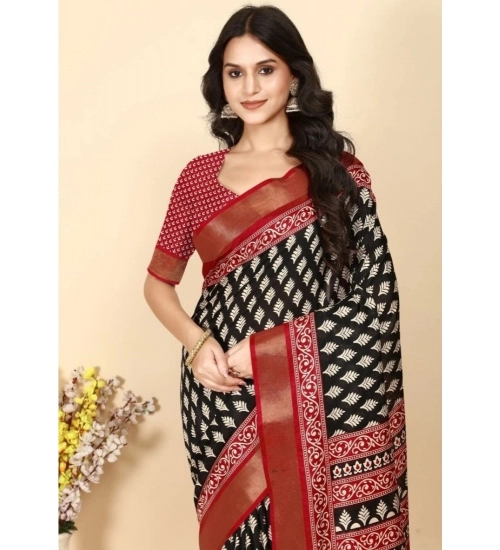 Generic Women's Cotton Silk Printed Saree With Unstitched Blouse 5.5Mtr (Black) Generic Women's Cotton Silk Printed Saree With Unstitched Blouse 5.5Mtr (Black)