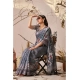 Generic Women's Faux_Linen Printed Saree With Unstitched Blouse 5.5Mtr (Light_Grey)