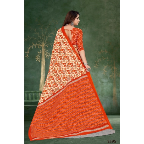 Generic Women's Soft Pure Cotton Printed Saree With Unstitched Blouse 5.5Mtr (Orange)