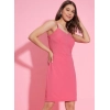 Generic Women's Polyester Lycra Solid Shoulder Straps Dress (Pink)