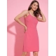 Generic Women's Polyester Lycra Solid Shoulder Straps Dress (Pink) Generic Women's Polyester Lycra Solid Shoulder Straps Dress (Pink)