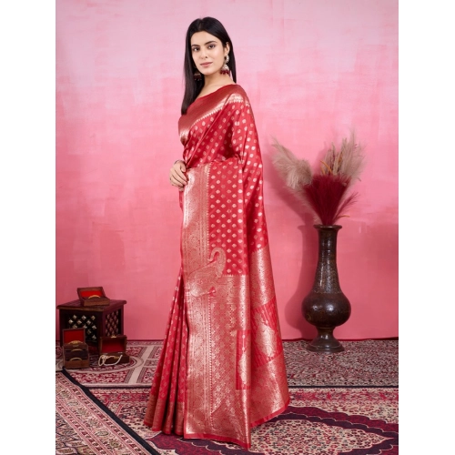 Women's Banarasi Silk Printed Saree With Unstitched Blouse 5.5Mtr (Red) Women's Banarasi Silk Printed Saree With Unstitched Blouse 5.5Mtr (Red)