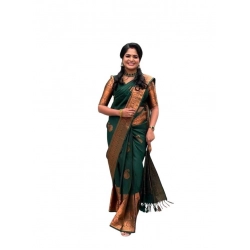 Generic Women's Soft Lichi Silk Printed Saree With Unstitched Blouse 5.5Mtr (Green)