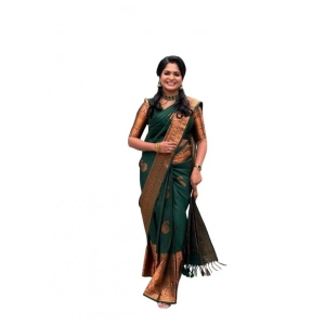 Generic Women's Soft Lichi Silk Printed Saree With Unstitched Blouse 5.5Mtr (Green)