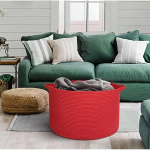 Generic Cotton Pack Of_1 14x12 Inch Storage Basket For Clothes With Out Lid (Red)
