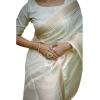 Generic Women's Faux_Banarasi Lining Pattern Saree With Unstitched Blouse 5.5Mtr (Off_White)