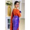 Generic Women's Soft Lichi Silk Printed Saree With Unstitched Blouse 5.5Mtr (Blue)