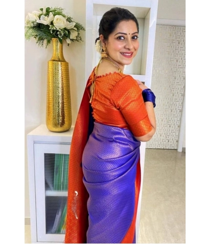 Generic Women's Soft Lichi Silk Printed Saree With Unstitched Blouse 5.5Mtr (Blue)