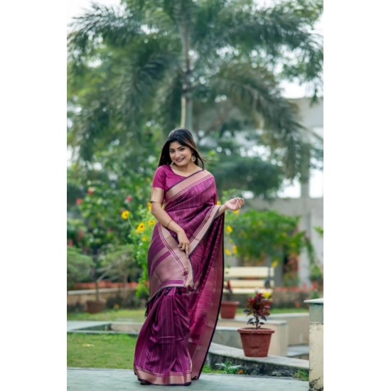 Generic Women's Faux_Banarasi Lining Pattern Saree With Unstitched Blouse 5.5Mtr (Magenta) Generic Women's Faux_Banarasi Lining Pattern Saree With Unstitched Blouse 5.5Mtr (Magenta)