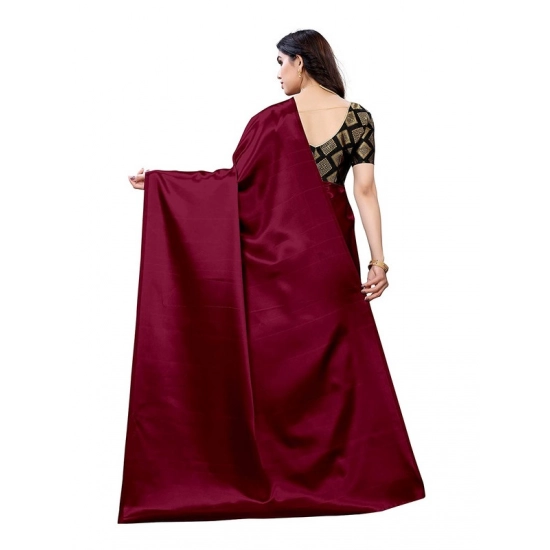 Generic Women's Satin Printed Saree With Unstitched Blouse 5.5Mtr (Maroon)