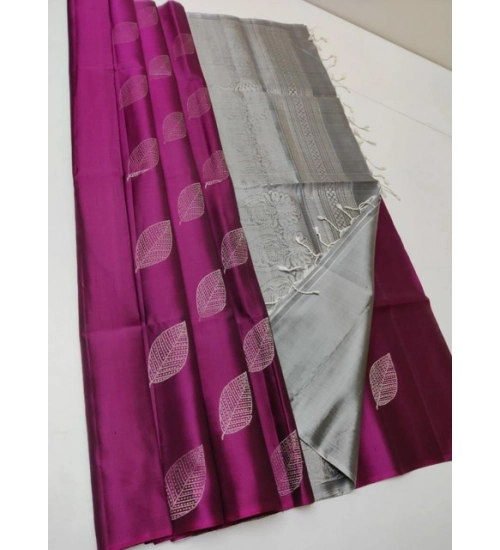 Generic Women's Litchi silk Printed Saree With Unstitched Blouse (Pink)