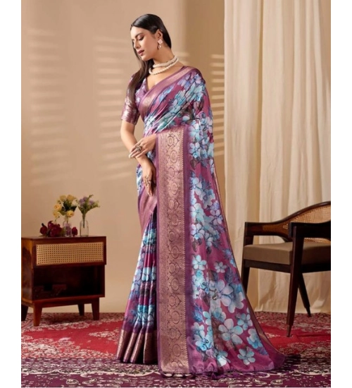 Generic Women's Faux_Silk Printed Saree With Unstitched Blouse 5.5Mtr (Blue) Generic Women's Faux_Silk Printed Saree With Unstitched Blouse 5.5Mtr (Blue)