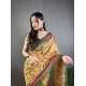 Generic Women's Linen Printed Saree With Unstitched Blouse 5.5Mtr (Yellow)
