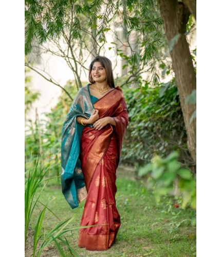 Generic Women's Katan_Silk Zari_Weaving Saree With Unstitched Blouse 5.5Mtr (Maroon)