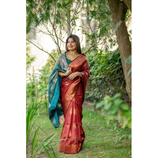 Generic Women's Katan_Silk Zari_Weaving Saree With Unstitched Blouse 5.5Mtr (Maroon) Generic Women's Katan_Silk Zari_Weaving Saree With Unstitched Blouse 5.5Mtr (Maroon)