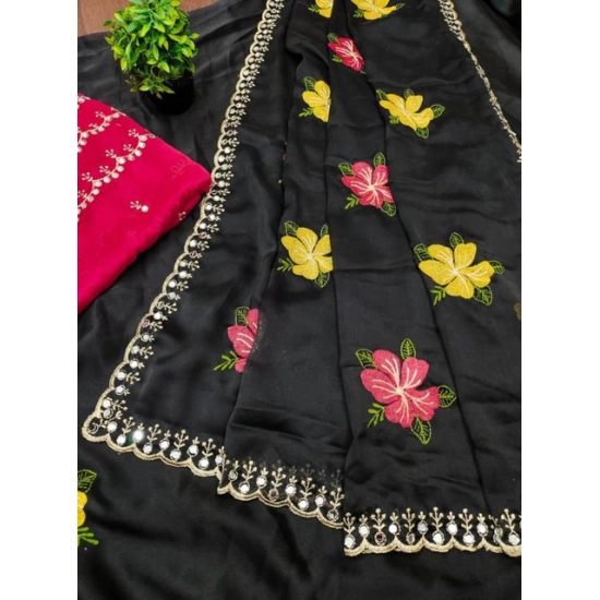 Generic Women's Georgette Embellished Saree With Unstitched Blouse 5.5Mtr (Black) Generic Women's Georgette Embellished Saree With Unstitched Blouse 5.5Mtr (Black)