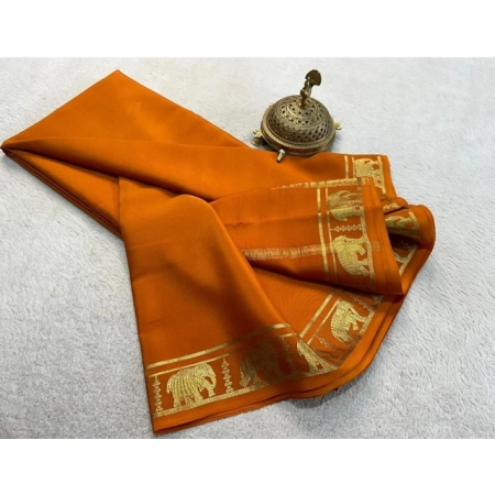 Generic Women's Crepe Chit Pallu Solid Saree With Unstitched Blouse 5.5Mtr (Orange) Generic Women's Crepe Chit Pallu Solid Saree With Unstitched Blouse 5.5Mtr (Orange)