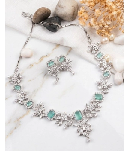 Generic Women's Brass Silver Plated Necklace set (Turquoise)