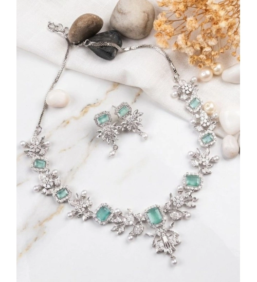 Generic Women's Brass Silver Plated Necklace set (Turquoise)