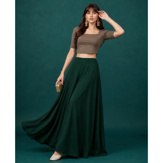 Generic Women's Georgette Solid Mid-Rise Wide Leg Flared Palazzo Pants with Elastic Waist (Green) Generic Women's Georgette Solid Mid-Rise Wide Leg Flared Palazzo Pants with Elastic Waist (Green)