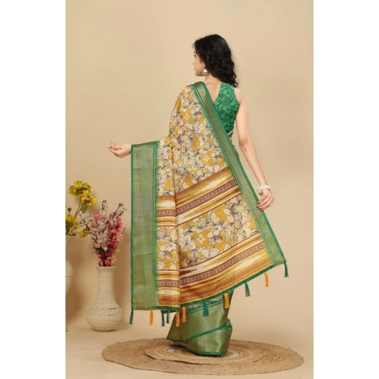 Generic Women's Cotton Silk Floral Printed Saree With Unstitched Blouse 5.5Mtr (Mustard) Generic Women's Cotton Silk Floral Printed Saree With Unstitched Blouse 5.5Mtr (Mustard)