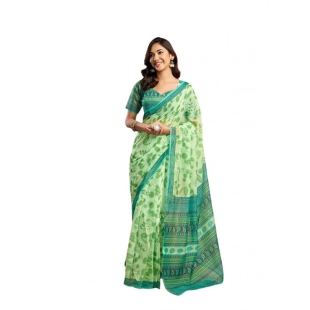 Generic Women's Faux_Linen Printed Ready-to-Wear Saree With Unstitched Blouse 5.5 Mtr (Light_Green)